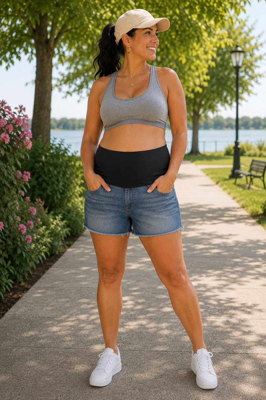 NWT Denim Maternity Shorts Full Belly Panel